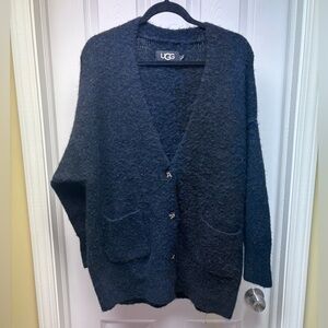 UGG Oversized Cardigan Sweater Alpaca Wool Blend Black Cozy Size S